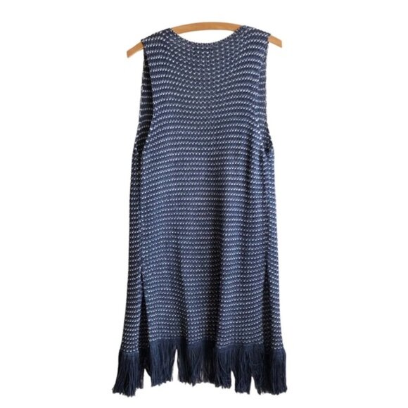 Iperico Made in Italy Fringe Cardigan Vest Medium Blue White Boho - Picture 5 of 9